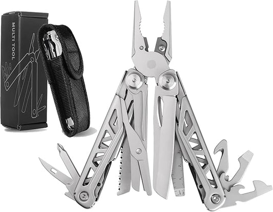 Multitool, Multi tool Plier with Nylon Sheath, Multi-tool for Outdoor, Camping and Hunting for Dad Husband Men(Silvery)