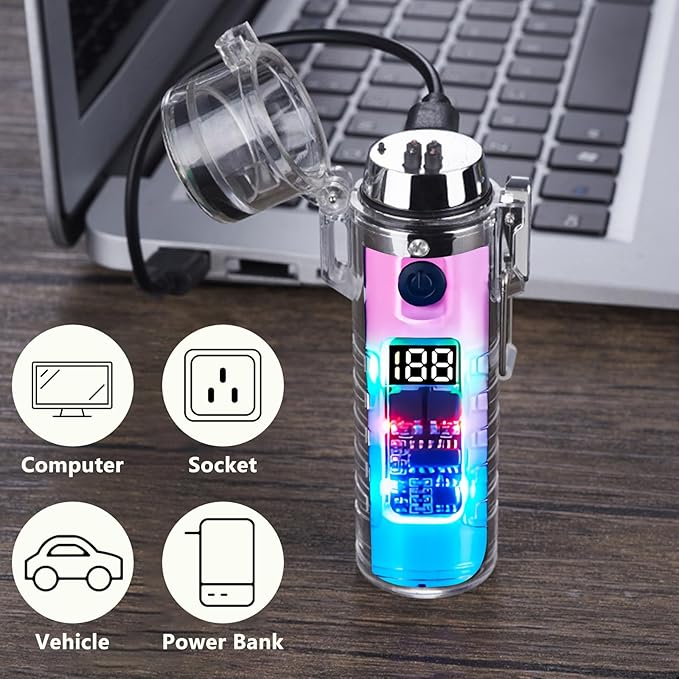 YOZWOO Rechargeable Lighter USB Lighter Double Arc Electric Lighter Plasma Lighter Waterproof Transparent Cool Lighter with Compass for Outdoor Adventure, Survival Tactical Gear(Pink Blue)