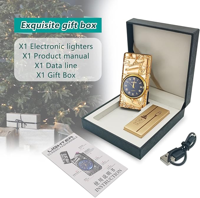 Electronic Lighter Electric lighters Rechargeable Flameless Windproof Plasma Lighter with Battery Indicator Cool lighters for Candle Candles, Fireworks, Camping, Hiking, Adventure(Gold)