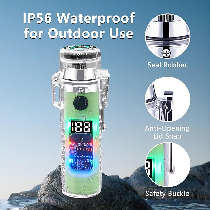 YOZWOO Electric Lighter USB Rechargeable Lighter Double Arc Plasma Lighter No Butane Lighter Compass Cool Lighter with Luminous LED Light for Adventure, Hiking, Survival Tactical Gear (Luminous)