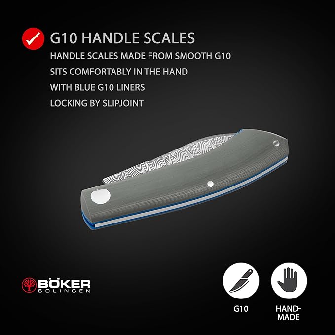 Boker Solingen® Damascus Annual Knife 2023 - Folding knife - EXCELLENT Collectors Knife with G10 handle gray-blue -Pocket knife - Limited Edition knife with slipjoint