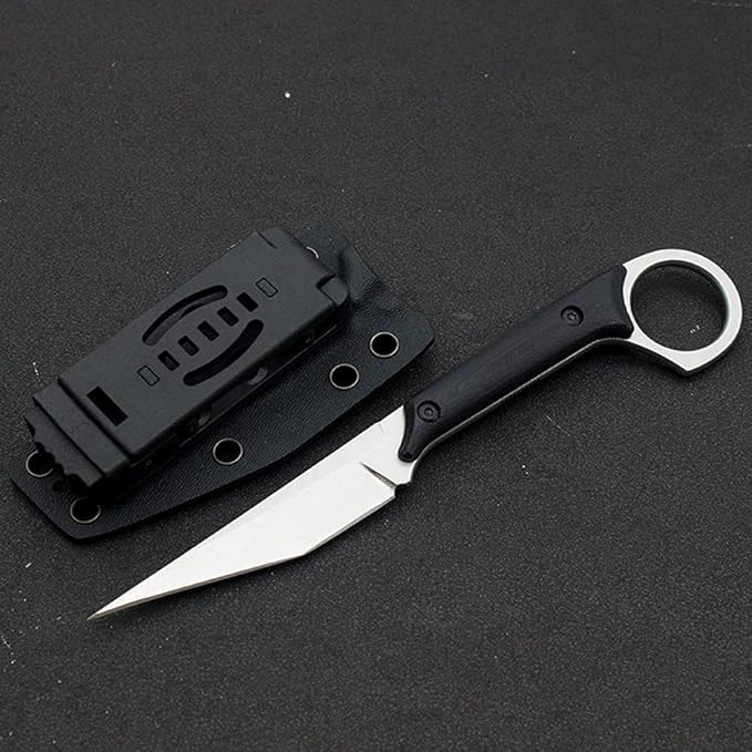 GTK140 Fixed Blade Knife, D2 Steel Blade G10 Handle EDC Tool Knife for Outdoor Camping Hiking Hunting(silver)