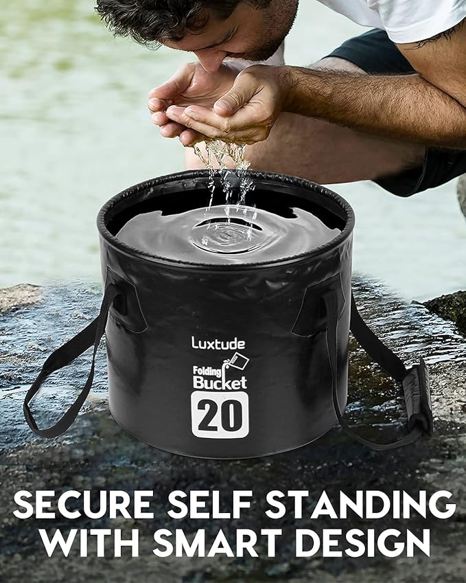 Luxtude Collapsible Bucket with Lid, 5 Gallon Bucket(20L), Camping Bucket, Food Grade Water Bucket, Folding Bucket for Camping, Hiking, Fishing, Car Washing Bucket