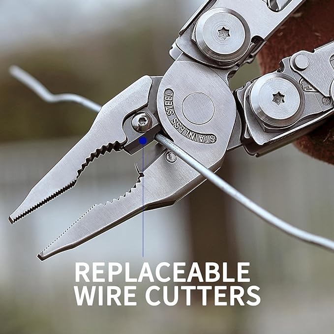Multitool, 29-in-1 Multitool Pliers with Replaceable Wire Cutters and Saw, Heavy-duty Stainless Steel Multitool Set and Nylon Sheath for Camping Survival multitool for Man