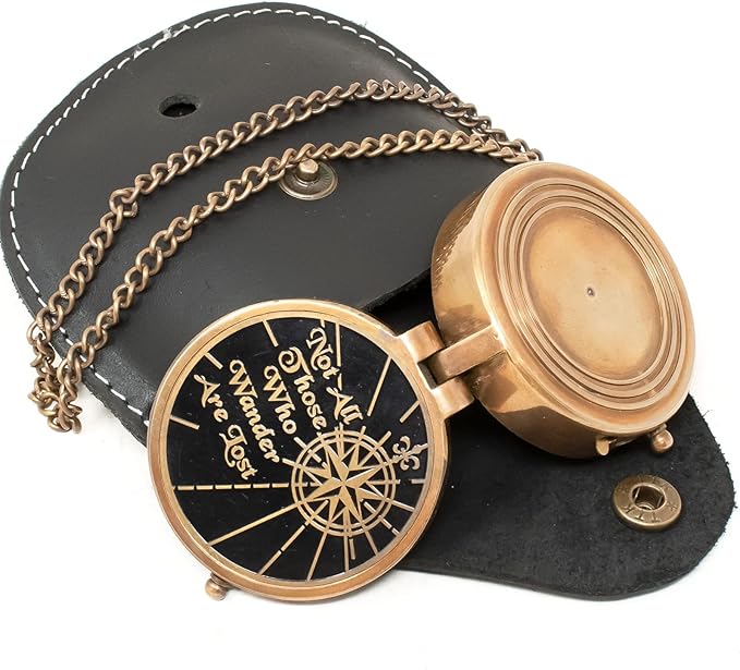 Engraved Personalized Inscription Antique Brass Compass Engraved with Leather Case Son Mom Children Gift Baptism Birthday Easter Decor