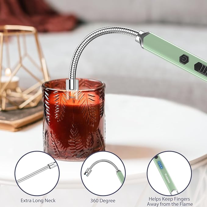Electronic Candle Lighter Arc Windproof Flameless USB Rechargeable Electric Lighter (1 Pack - Green)