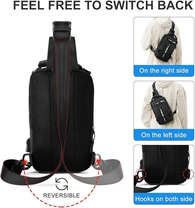 Small Black Sling Crossbody Bag for Men Women, Tactical Backpack Shoulder Daypack Mini Anti-Theft Motorcycle Chest Bags, Small One Strap Backpack for Casual Travel Hiking Outdoor Sports