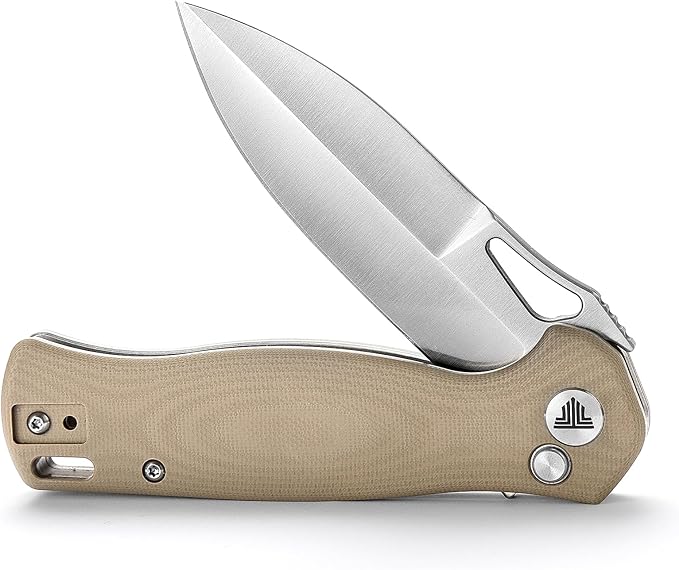 Knives - Crateris-03D Folding Pocket Knife with Clip,Flipper Knife for Men,Button Lock,3.38" Sandvik 14C28N Steel,G10 Scales for EDC Camping Outdoor Tool(Satin Blade)