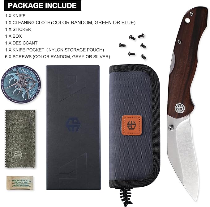 Petrified fish PFE12 Skalor Folding Knife,3.39" 154CM Steel Stonewashed Blade, Desert ironwood Handle 4.23oz Pocket knife for Camping, EDC (Satin Blade & Sandwood Handle)