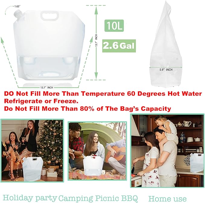 20.8Gallon(80Litres) Water Storage Containers, Foldable Water Bag, BPA-Free, 8PCS-2.6Gallon/10L,Premium Collapsible Water Jug, and Water Containers, for Camping, Hiking, Emergency Water Storage
