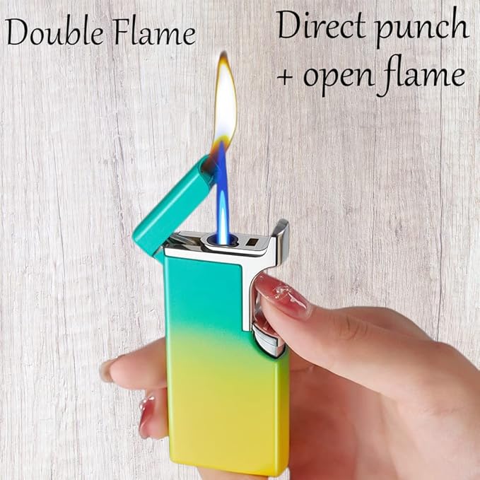 Butane Refill Torch Lighter, Cool Lighters Dual Flame Lighters for Candle Kitchen BBQ Men's Camping Gifts (Without Butane)
