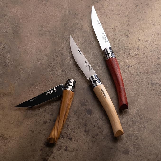 Opinel Effile Slimline Series Folding Fillet Knife – Slim Blade Folding Knife, Virobloc Locking Collar, Sustainably Harvested Wood Handles, Updated Blade Profile (Padouk Wood/No.08)