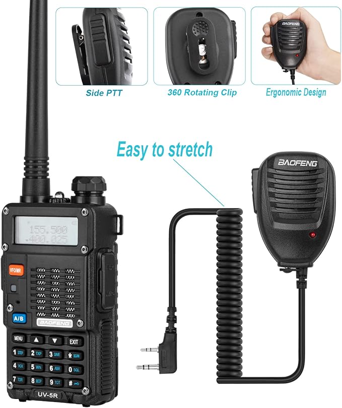 Ham Radio, BAOFENG 8W Dual Band Two Way Radio Long Range, Handheld UV5R Radio, Professional 2 Way Radios with Rechargeable Battery, Charger, Earpieces, Mic and Programming Cable (2 Pack)