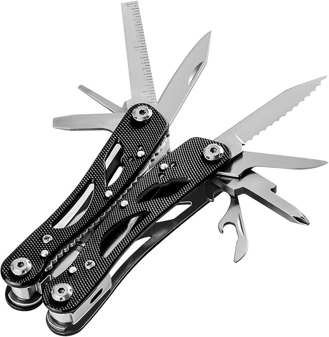 Multi tool with Pliers, Knife Bottle Opener Screwdriver Saw - Perfect for Outdoor Survival Camping Fishing & Hiking 11 in 1 Plus 11 Bits