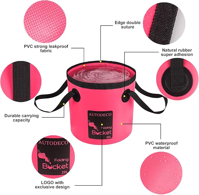 AUTODECO 2 Pack Collapsible Bucket 5 Gallon Container Folding Water Bucket Portable Wash Basin for Outdoor Travelling Camping Fishing Gardening Car Washing 20L