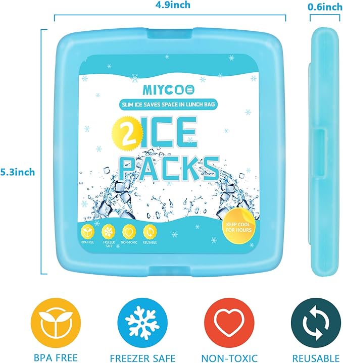 MIYCOO Ice Packs for Lunch Boxes & Lunch Bag - Quick Freeze Ice Pack Space Saving Freezer Packs - Reusable Slim Original Cool Pack - Cool Coolers Accessories for Beach, Camping and Fishing