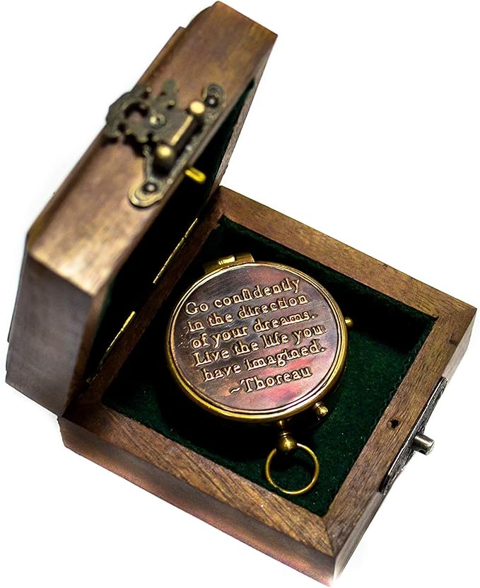 Sailor's Art Pocket Compass | Camping Travelling Equipment | Boat Brass Chain Compass with a Beautiful Quote| Nautical Navy Directional Compass | Table Top