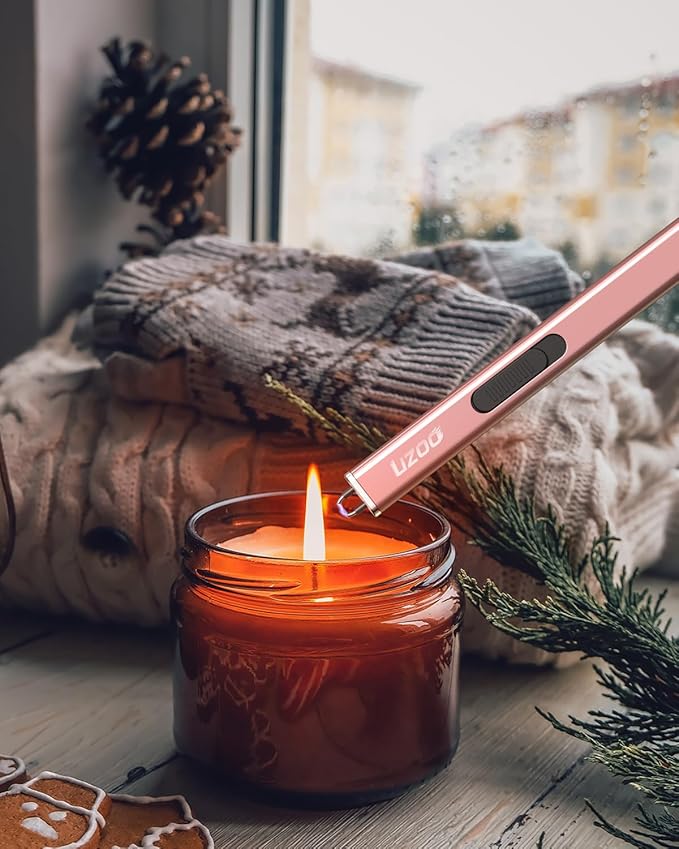 Candle Lighter, Upgraded USB Electric Lighter, Rechargeable Arc Lighter with LED Display, 360° Flexible Neck Flameless Grill Long Lighters for Candle Aromatherapy Camping BBQ Gas Stoves (Rose Gold)
