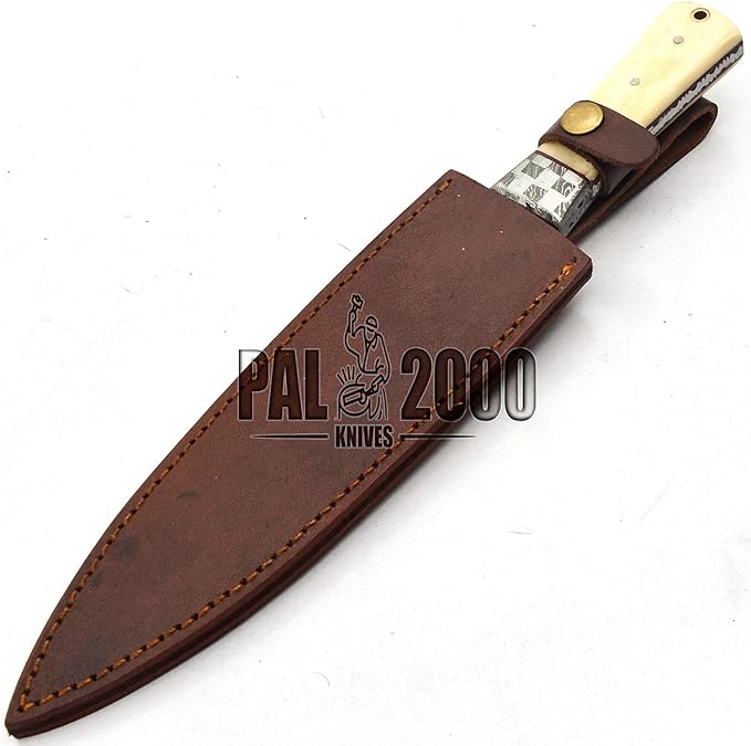 PAL 2000 KNIVES DAM-9719 Custom Handmade Forged Damascus Steel Fixed Blade Hunting Dagger Sharp Edge Knife With Sheath