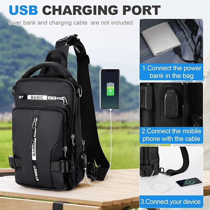 Small Black Sling Crossbody Bag for Men Women, Tactical Backpack Shoulder Daypack Mini Anti-Theft Motorcycle Chest Bags, Small One Strap Backpack for Casual Travel Hiking Outdoor Sports