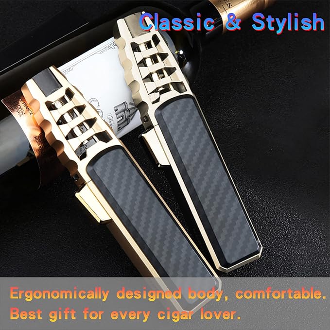 DOUBFIVSY Jet Torch Butane Lighter with Gift Box, Bright Fire Lighter Windproof Refillable Butane Lighter Adjustable Flame Lighters for Cigar Grill BBQ Kitchen Cooker(Butane Gas Not Included) (Brown)