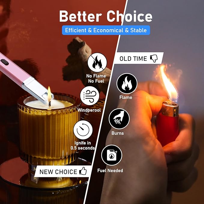 Lighter Electric Candle Lighter 2 packs Upgraded Rechargeable Candle Lighter with LED Flashlight Windproof Flameless and Hanging Hook LED Battery Display Arc Lighter for Candle Grill Camping