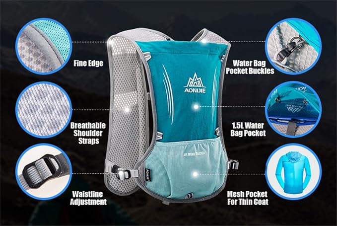 AONIJIE 5L Outdoor Sport Multifunctional Camping Backpack Cycling Running Climbing Hiking Hydration Vest Pack with 500ml Soft Flask
