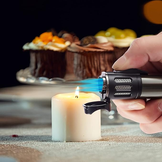Urgrette 4 Pack Torch Lighter Triple 3 Jet Flame Refillable Butane Lighter Windproof Adjustable Portable Lighter (Butane Not Included)