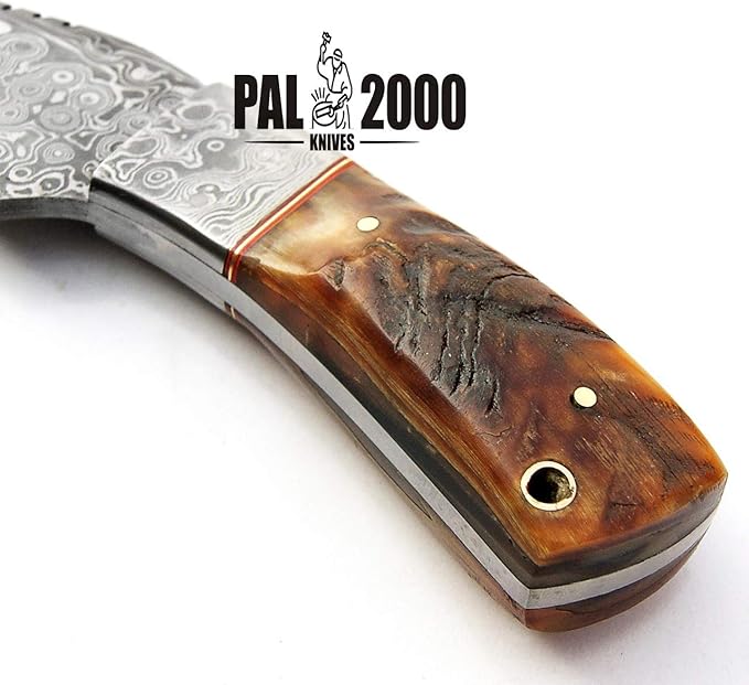 Custom Handmade Hunting Knife Bowie Knife Damascus Steel Survival Knife EDC 9'' Overall Ram Horn with Sheath 9396