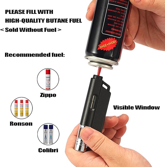 Yeuligo 2 Pack Butane Torch Lighters with Keyhole, Pocket Lighter with Visible Window, Adjustable and Refillable Gas Lighter for Candle Kitchen Fireplace Fireworks, Without Gas(Matte Black+Blue)