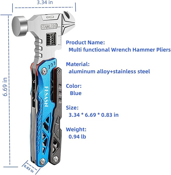 Upgraded Adjustable Wrench Multi tool Hammer,18-in-1 All in One Survival Tools Mini Multitool Pliers for Adults Him Boyfriend Husband Grandpa Women Birthday Valentines Fathers Gift