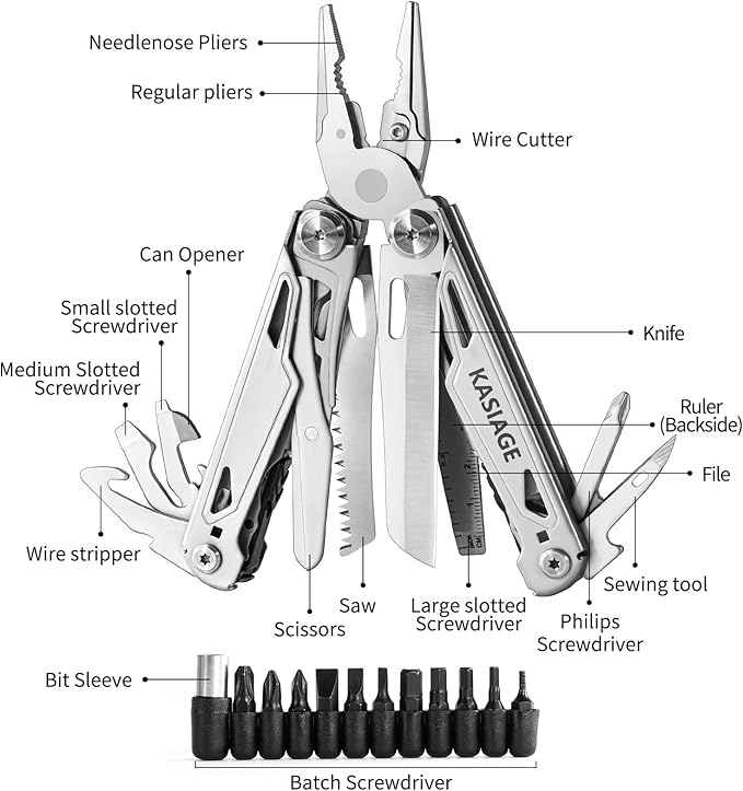 Multitool 26 in 1Multi tool Pliers with Screwdriver Sleeve Scissors Saw Stainless Steel Multitools Pocket Knife Apply to Survival Camping Hiking Gift for Men