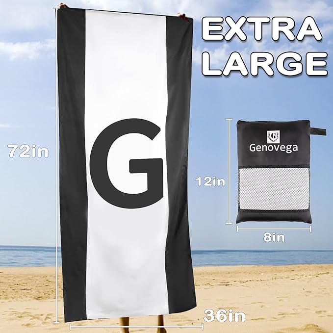 Genovega Oversized Monogrammed Microfiber Beach Towels Sandproof Compact for Men Women