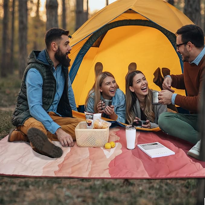 VILLEY Picnic Blanket, 3-Layer Camping Blanket 52"x75", Machine Washable, Water Repellent and Sandproof, Packable and Portable for Camping, Travel, Park, Beach and Indoor Use