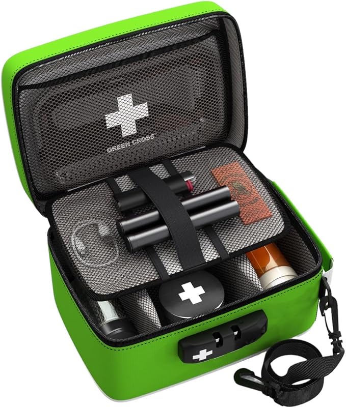 GREEN CROSS Smell Proof Bag Stash Box Medicine Bag Stash Bag 9x6x5 (Green Nylon)
