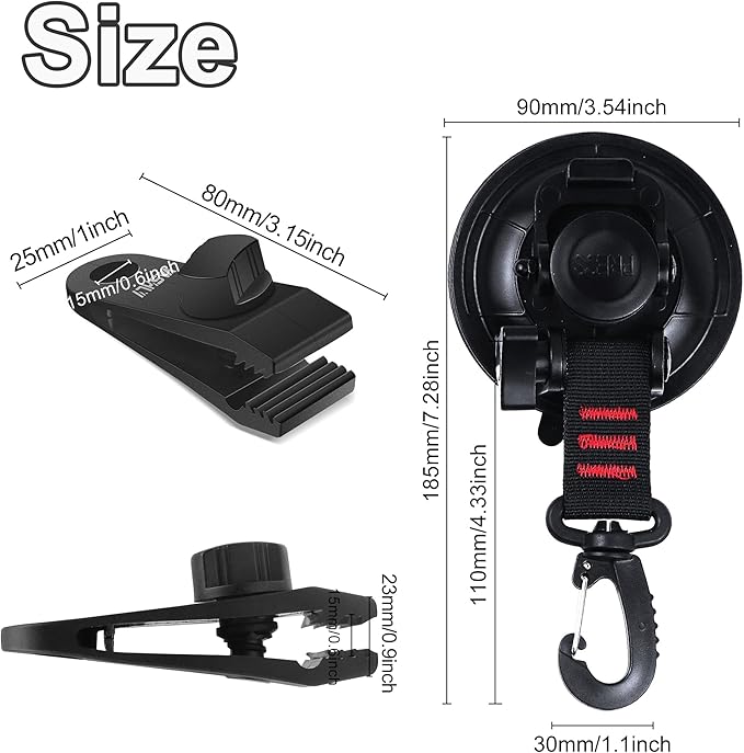 Vashly Heavy Duty Suction Cup 5Pcs Strong Suction Cups with Hooks and 5Pcs Tarp Clips Deavy Duty Lock Grip for Car Awning Boat Camping Trap Tie Down