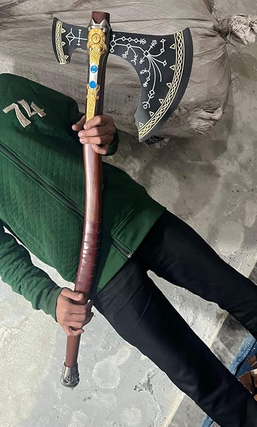 Handmade Kratos Axe, Leviathan Axe, God of War, Viking Axe, Cosplay Axe, Cosplay Armor with Leather Sheath Camping Bearded Axes & Hatchets Hunting Fantsy Axe Valentine's Day Gift (VK-Ax-9)