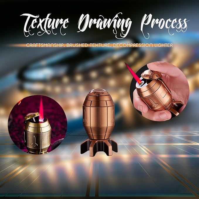 Funny Torch Lighter, Refillable Jet Lighters, Unique Gifts for Men, Halloween Candle Camping BBQ(No Butane Fuel) (Red Copper)