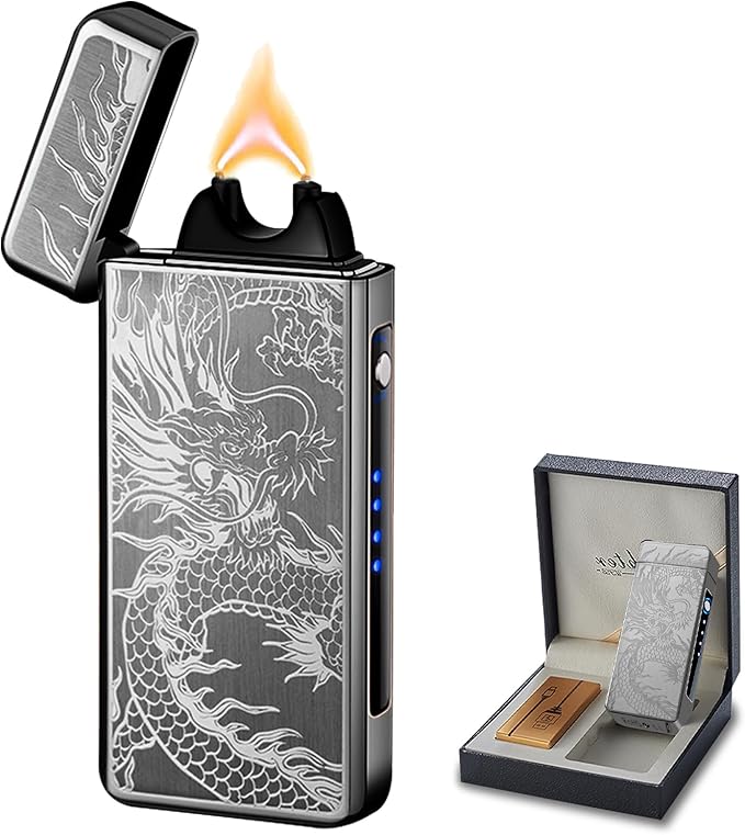Electric Lighter Rechargeable USB Dragon Lighter Arc Plasma Torch Lighter Windproof Cool High Power Candle Lighter with LED Battery Indicator for Candles, Fireworks, Incense (BlackDragon)