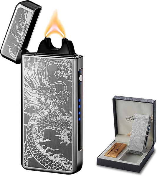 Electric Lighter Rechargeable USB Dragon Lighter Arc Plasma Torch Lighter Windproof Cool High Power Candle Lighter with LED Battery Indicator for Candles, Fireworks, Incense (BlackDragon)