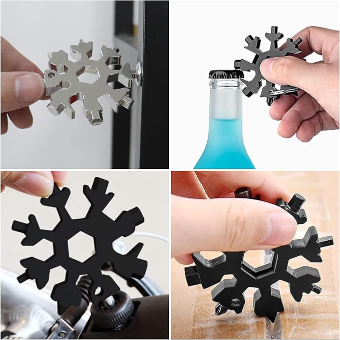 9 Packs Snowflake Multi Tool, 18 in 1 Snowflake Tool Stainless Steel Snowflake Handy Tool with Gifts Box for Men Christmas Gifts
