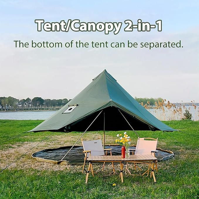 Cotton Canvas Bell Tent with Stove Jack, Roomy Yurt for Family Glamping Camping, 4 Season Tent with Zipped Removable Floor