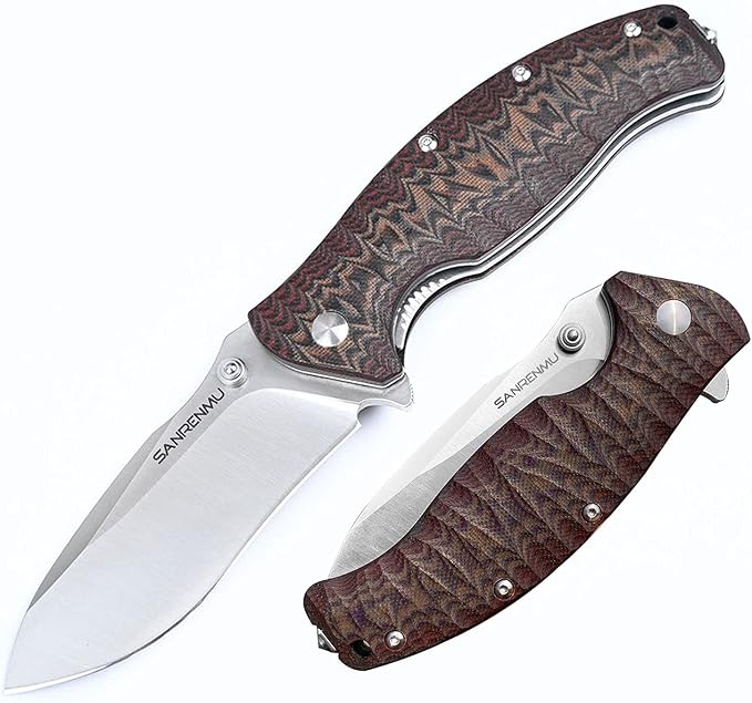 SRM SANRENMU 1006 NEW Pocket Folding Knife 14C28N Blade Flipper Ball Bearing Outdoor Camping Survival Tool EDC (Brown)