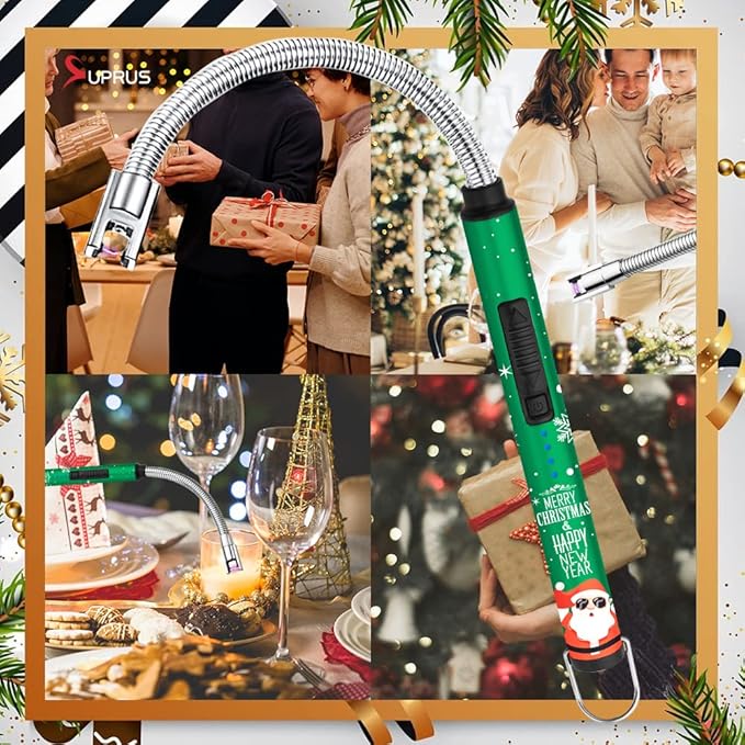 Candle Lighter SUPRUS Rechargeable Electric Arc Lighter Triple Safety Long Lighter Stainless Steel Shell & Hanging Hook with 360°Flexible Neck