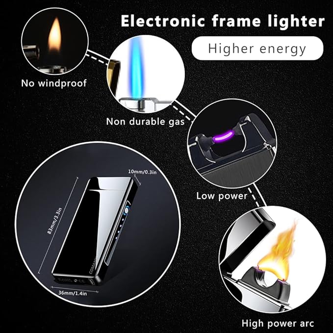 Electric Lighter Rechargeable USB Lighter Arc Plasma Big Flame Lighter Windproof Cool High Power Candle Lighter with LED Battery Indicator for Candles, Fireworks, Incense (Black)