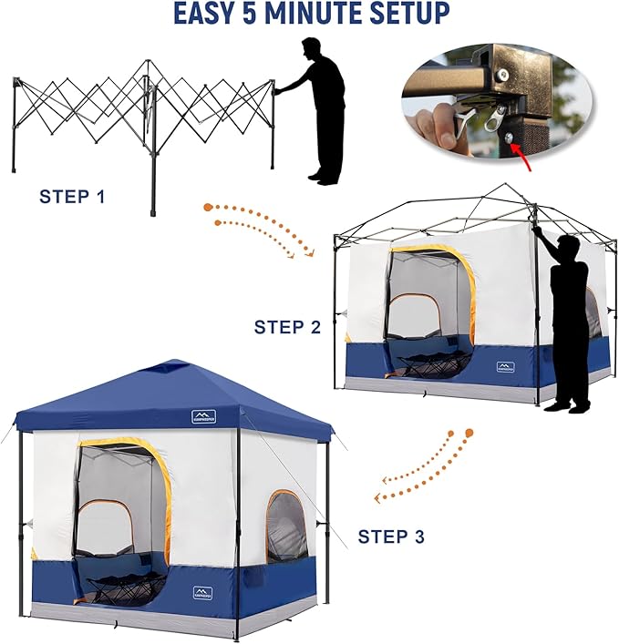 KAMPKEEPER 6 Person Camping Tent, 10x10 Pop Up Canopy Tent with Camping Inner Tent, Converts 10'x10' Straight Leg Canopy into Camping Tent–Fully Vented Roof(Canopy & Frame Included)