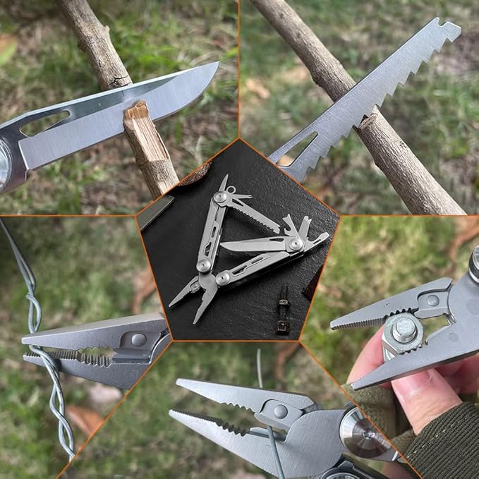 MINI Multitool Pliers, Multi Tool Keychain Pocket Knife Set with Safety Lock, Bottle Opener, Screwdriver Bits Set with Nylon Sheath Apply to Survival, Camping, Hunting and Hiking