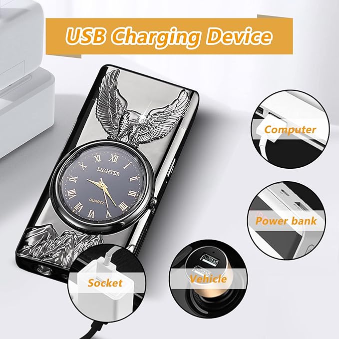 Plasma Lighter USB Rechargeable with led Display arc Lighter with Clock dial time Display Cool Lighter for Father's Day(Black)