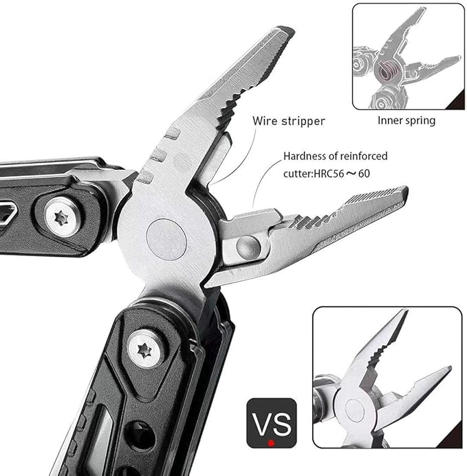 Multitool with Pocket Clip, Newest 15 in 1 Pocket Multifunctional Multi Tool .Stainless Steel Multi Tool Pocket Knife, Pliers Kit with Screwdriver, Self-locking, Survival, Camping, Hiking, TR030G