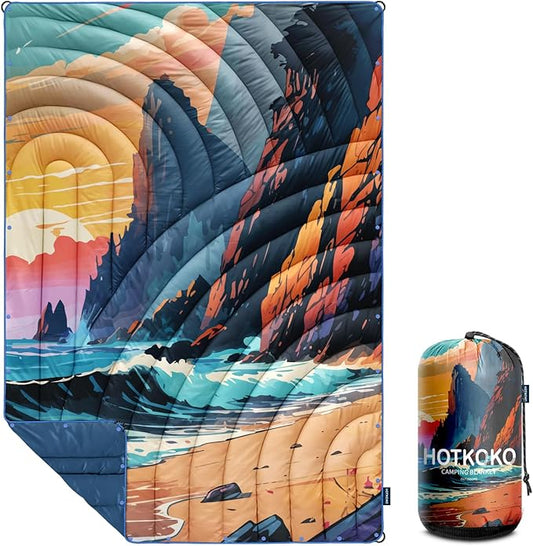 Camping Blanket,Lightweight Down Alternative Puffy Printed Camping Blanket Packable Outdoor Blanket for Camping,Traveling, Stadium, Hiking, Picnics